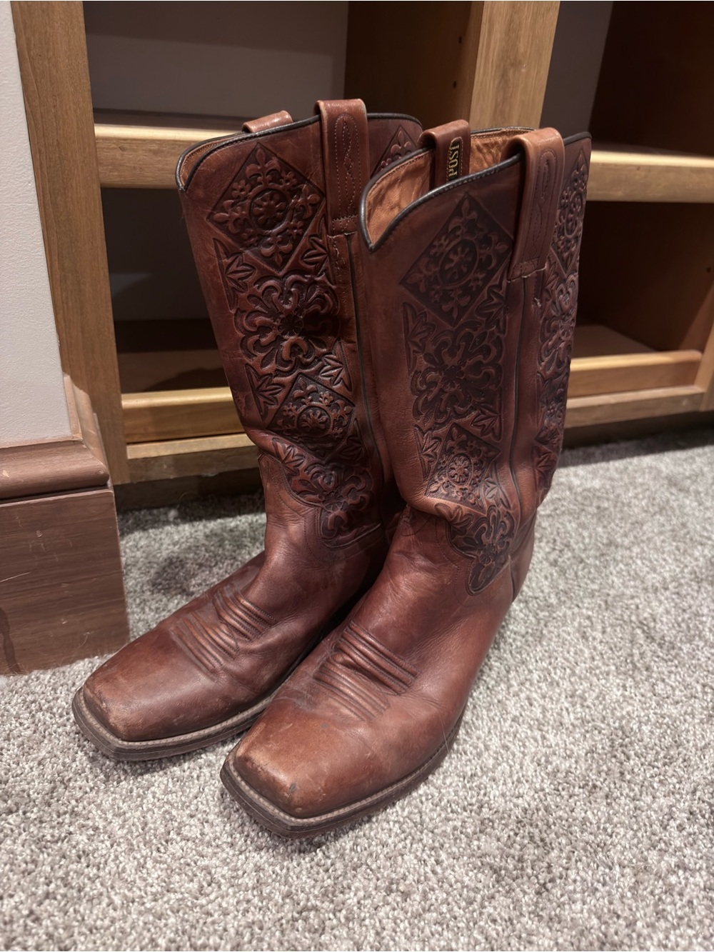 Dan Post Brown Leather Western Embossed Cowboy Boots